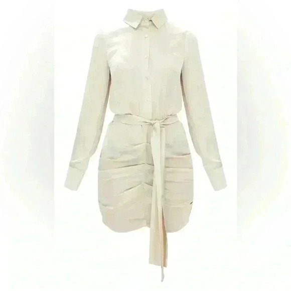 NWT | PrettyLittleThing Champagne Satin Ruched Shirt Dress | Women’s Size US 6 - Picture 4 of 14
